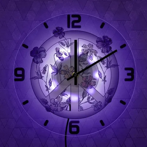 The Geeky Days Reloj de pared silencioso con diseño de flores silvestres retro y bohemio, con luz LED que cambia de color para sala de estar, corona