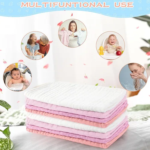 Miniatura 4 de Buryeah Gasas de muselina, 20 piezas, grandes de 20 x 10 pulgadas, 100% algodón, 6 capas ultraabsorbentes y suaves, toallitas de mano para babeo