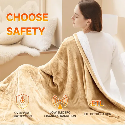 Miniatura 5 de Manta térmica eléctrica de 50 x 60 pulgadas, manta eléctrica de calentamiento rápido con 5 niveles de calor y 4 horas de protección contra