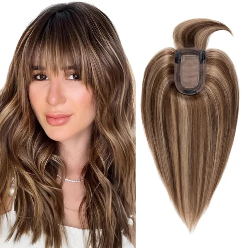 Miniatura 15 de SEGO Topes de cabello para mujeres de cabello humano real con cabello delgado, topes de cabello con clip frontal de 150% de densidad con base