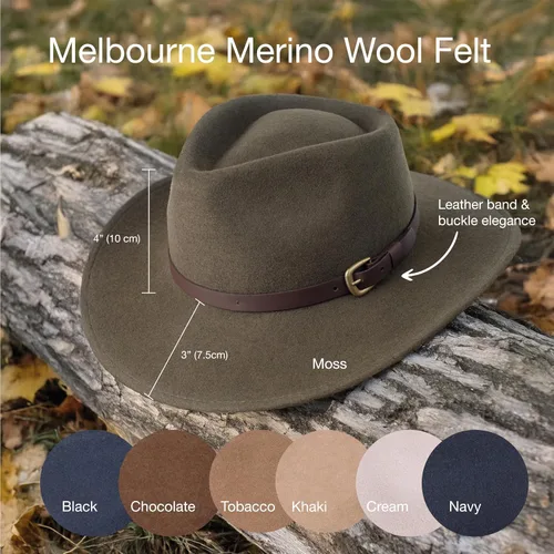 Miniatura 6 de Melbourne - Sombrero de fieltro de lana para mujeres/hombres, sombrero de vaquero con lágrima aplastable, sombrero de invierno y otoño Sombrero