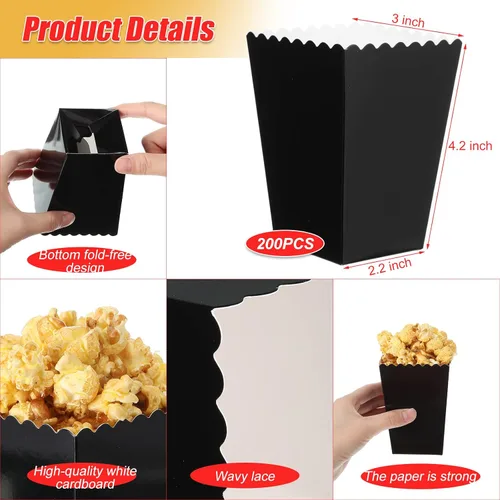 Miniatura 2 de Meanplan Cajas de palomitas de maíz, mini contenedor de cartón para palomitas de maíz, contenedor de cartón para aperitivos, bolsas desechables