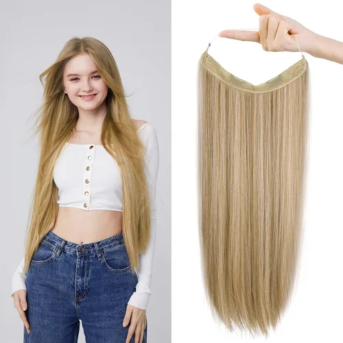 Miniatura 12 de REECHO - Extensiones de cabello con alambre invisible y con cintillo transparente, tamaño ajustable, clips seguros extraíbles, cabello lacio, diseño