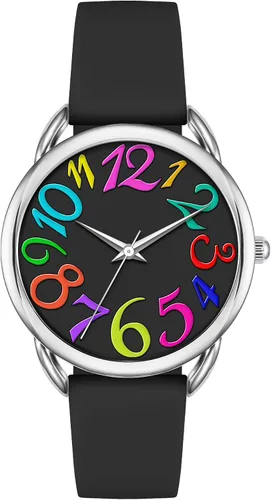 Miniatura 12 de Bisley Reloj para mujer de cara grande, colorido número arábigo, fácil de leer, correa de silicona suave