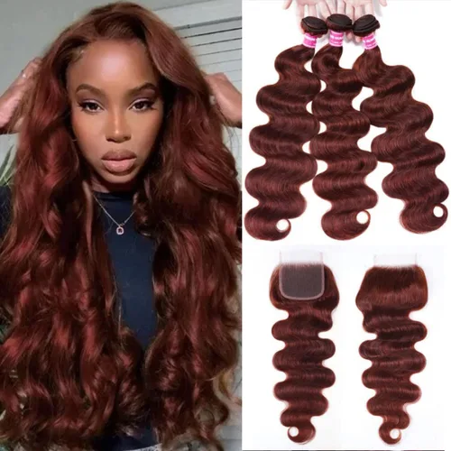 Miniatura 10 de Beauty Forever #33B Cabello humano brasileño ondulado marrón rojizo 1 paquete de 8 pulgadas, cabello humano Remy castaño cobrizo rojo cobrizo