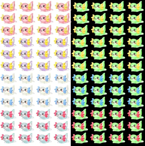 Ferraycle 24 piezas luminosas mini de resina de ajolote de ajolote diminuto figura de animal para bricolaje, paisaje, jardín, casa de muñecas,