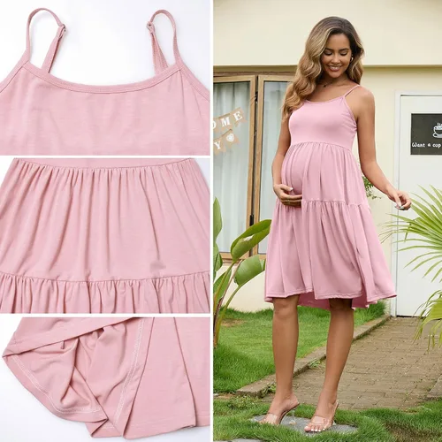 Miniatura 165 de GINKANA Vestido de maternidad sin mangas para mujer, con tirantes ajustables, vestido casual de verano para uso diario o baby shower