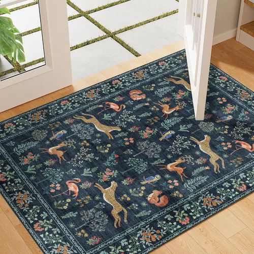 Miniatura 90 de DUKINO Alfombra de área de 6 x 9 pies, alfombra floral para sala de estar, ligera, antideslizante, lavable, alfombra de interior de pelo bajo