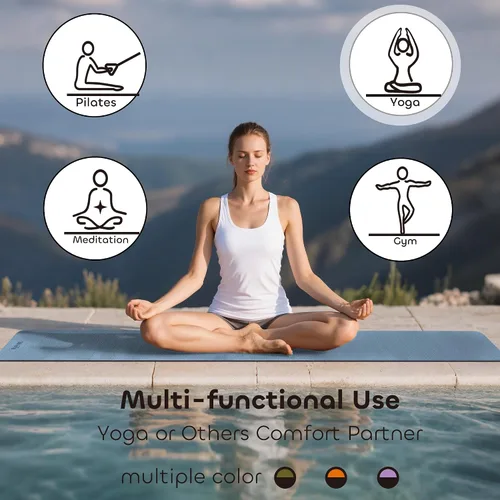 Miniatura 8 de Tapete de yoga antideslizante de TPE para mujeres y hombres, tapete de entrenamiento de doble cara de 72 x 24 pulgadas para gimnasio en casa