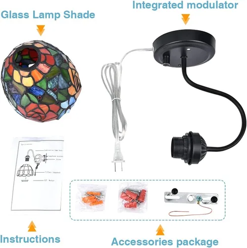 Miniatura 8 de Tiffany - Lámpara de pared para mesita de noche con interruptor regulable, aplique de pared de cuello de ganso vintage industrial con cable