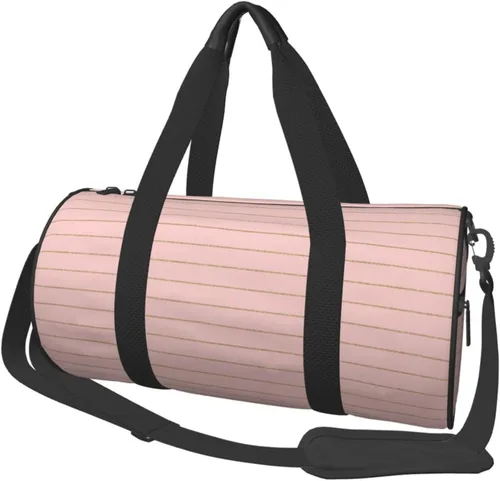 Large Duffle Bag for Travel - Retro gold pink pinstripe print A Gym Bag for Women Men, Travel Foldable Bags for Women Men with Zippered Multiple