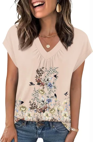 Miniatura 13 de Zeagoo Camisetas de manga corta con cuello en V para mujer, ropa de negocios, ropa de trabajo, ropa de moda