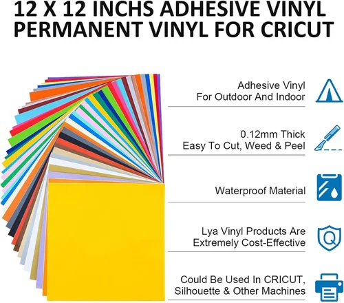 Miniatura 6 de Lya Vinyl Paquete de 68 vinilos permanentes, láminas de vinilo autoadhesivas para máquina de corte, hojas permanentes para exteriores para Multi 68