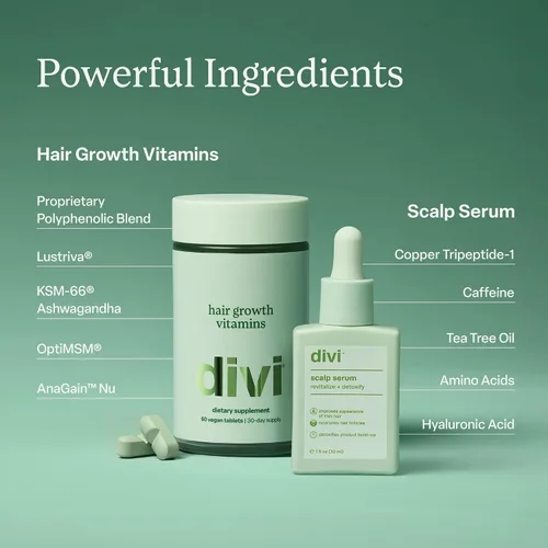 Miniatura 5 de Divi Sistema de crecimiento diario – Incluye suero para el cuero cabelludo (1.08 fl oz) y vitaminas para el cabello (60 unidades) – Apunta al