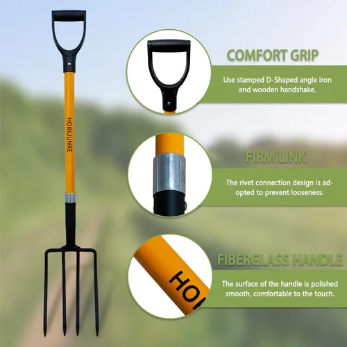 Miniatura 3 de Horquilla de jardín, horquillas de 4 púas, horquilla de 45 pulgadas para jardinería, poste de horquilla de excavación de fibra de vidrio, mango en D