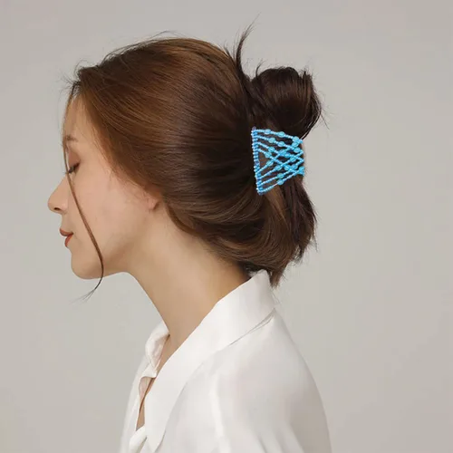 Miniatura 2 de 3 piezas de peine elástico mágico para el cabello, doble peine elástico, horquillas para mujeres, horquillas con cuentas, niñas, peinado vintage