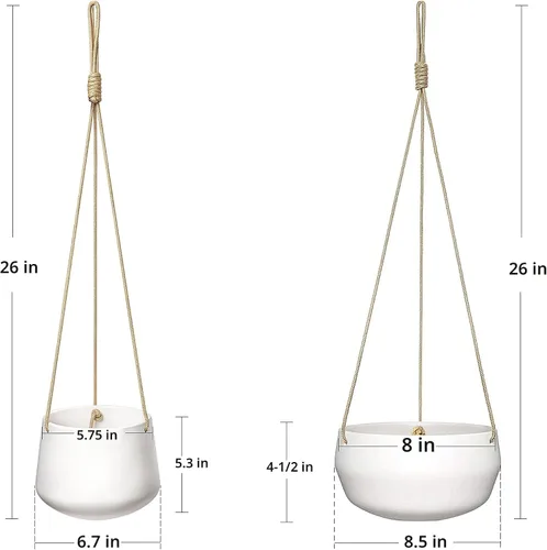 Miniatura 4 de Mkono Maceta colgante de cerámica de 8 pulgadas y 6 pulgadas de profundidad para plantas de interior y exterior, juego de 2 macetas modernas