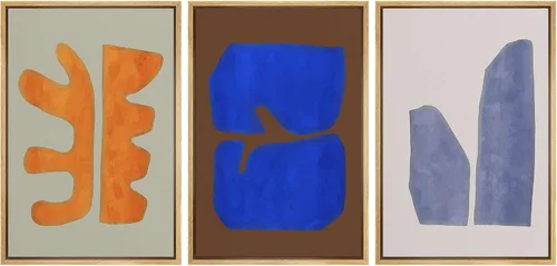 Miniatura 135 de SIGNLEADER Lienzo enmarcado para pared, juego de arte de collage de polígonos retro marrón tostado, ilustraciones con formas abstractas, arte