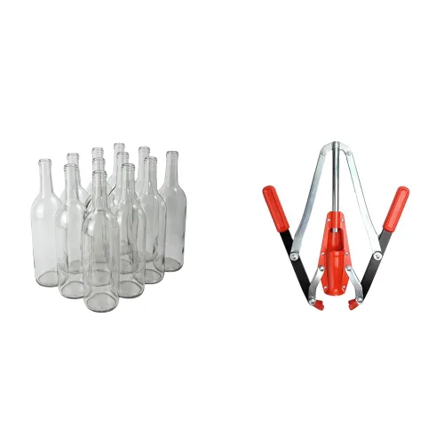 FastRack - W5 Clear/Flint Burdeos botellas de vino, botellas vacías de 25.4 fl oz, 12 por caja y taponador portugués de doble palanca