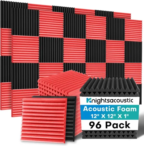 Miniatura 21 de Knightsacoustic Paquete de 24 paneles acústicos de espuma a prueba de sonido con autoadhesivos para pared, 12 x 12 x 1 pulgadas, de alta densidad