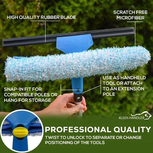 Miniatura 8 de Kleen Handler Paquete de 3 limpiacristales profesionales de 14 pulgadas, herramienta de limpieza de ventanas 2 en 1, combo de limpiador de ventanas