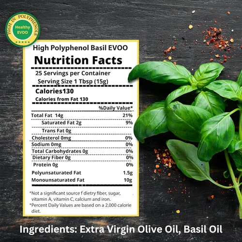 Miniatura 2 de M.G. PAPPAS Aceite de oliva extra virgen infundido con albahaca rico en polifenoles - Aceite de oliva griego prensado en frío y sin filtrar - Alto