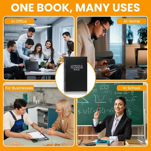 Miniatura 6 de Libreta de direcciones y teléfonos Iconikal, 8x5 pulgadas, negra, con espiral, 384 contactos, organizador para organizar nombres, direcciones