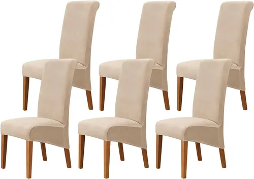 Miniatura 56 de Juego de 2 fundas de terciopelo para sillas de comedor, color beige, fundas elásticas para sillas de comedor y cocina, reutilizables, protector