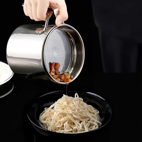 Miniatura 6 de Contenedor de grasa de tocino con colador, colador de grasa de 1.3 L y recipiente con tapa a prueba de polvo, almacenamiento de filtro de aceite