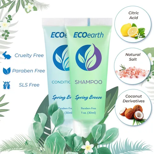 Miniatura 2 de EcoEarth Juego de champú y acondicionador de viaje (1 onza líquida, 100 piezas, brisa de primavera), deleita a tus invitados con un artículos