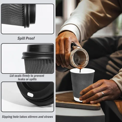 Miniatura 2 de Lamosi Paquete de 50 - Tazas de café desechables aisladas de 8 onzas, tazas de papel de café para llevar, taza de pared corrugada ondulada