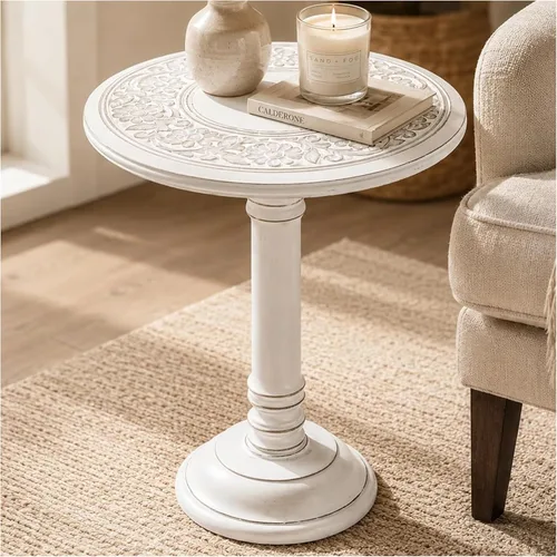Miniatura 12 de Mesa auxiliar en madera de mango - Mesa auxiliar de madera maciza artesanal, mesa de acento tallada para decoración de sala de estar, dormitorio