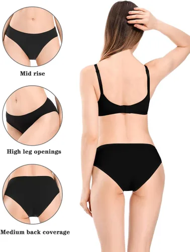 Miniatura 3 de POKARLA Calzones de bikini de corte alto para mujer, ropa interior de algodón elástico suave, ropa interior hipster, paquete de 6