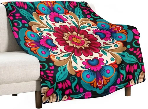 Miniatura 39 de Manta de forro polar con flores mexicanas, acogedora manta de franela para cama de 50 x 60 pulgadas para sofá, cama, oficina, Navidad, Halloween