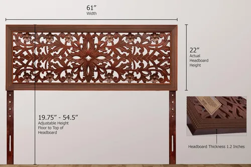Miniatura 8 de COTTON CRAFT Cabecero de madera maciza resistente, compatible con todos los marcos de cama, diseño intrincado tallado a mano de Rajasthan - Marrón