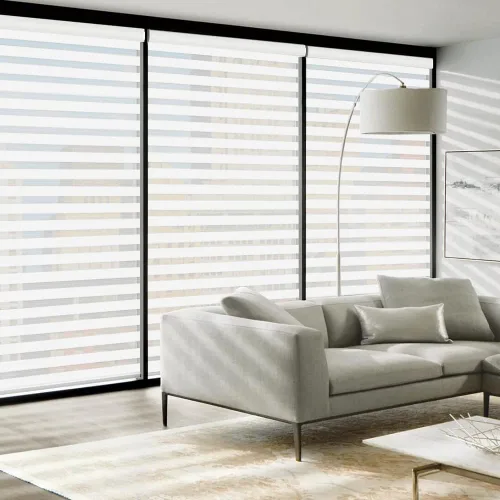 Miniatura 2 de LUCKUP Persianas enrollables sin cordones de cebra para ventana - Persianas transparentes de doble capa con control de luz con cenefa, privacidad