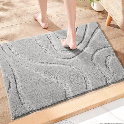 Miniatura 2 de DEXDE Alfombras de baño de 20 x 32 pulgadas, alfombra de baño suave y esponjosa de microfibra, alfombras antideslizantes para el suelo del baño, Gris