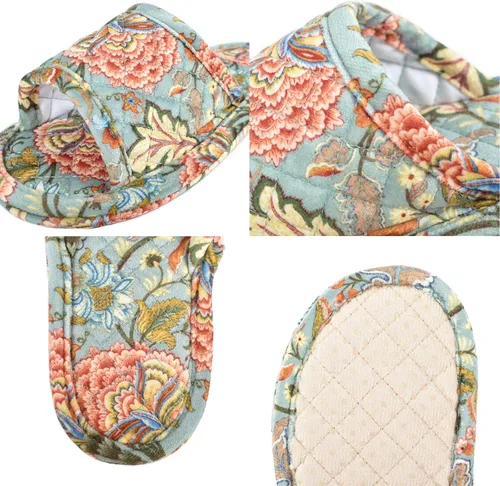 Miniatura 5 de Pantuflas de terciopelo floral para mujer, ligeras, con puntera abierta, lavables, portátiles, plegables, cómodas, para invitados, hotel, viajes