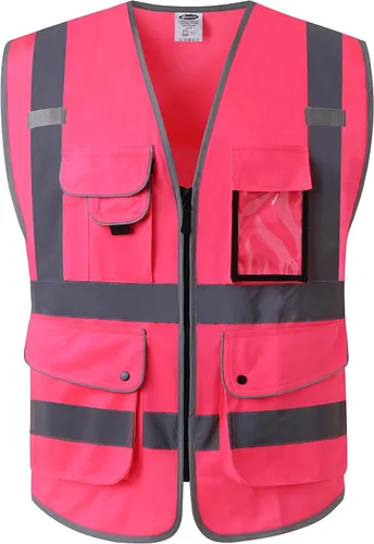 Miniatura 50 de JKSafety Chaleco de seguridad frontal con cremallera de alta visibilidad de 9 bolsillos de color dual MESH Lite Tira reflectante con ribete