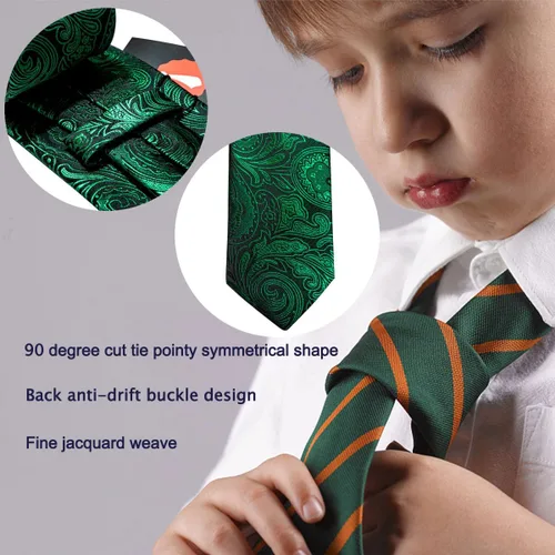 Miniatura 4 de Barry.Wang Corbata para niños de 47.2 pulgadas, juego de corbatas para niños y bolsillo cuadrado, uniforme para adolescentes, graduación, actuación