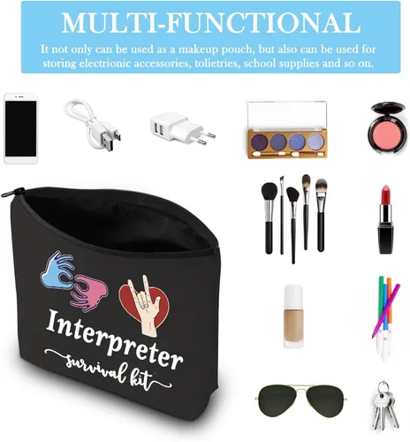 Miniatura 3 de GJTIM Bolsa con cremallera para intérprete, kit de supervivencia, bolsa de maquillaje para lenguaje de signos ASL