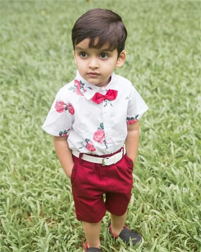 Miniatura 2 de Conjunto de camisa de manga corta con botones y pantalones cortos para bebé y niño, con estampado de verano