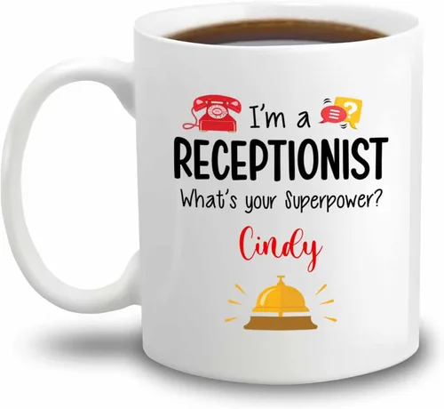 Miniatura 11 de Taza de café de recepcionista personalizada, regalos para agradecimiento, taza blanca de recepcionista, taza de viaje para recepcionistas, taza