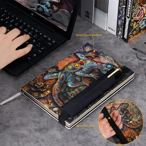Miniatura 2 de FEIDIAO Cuaderno de Cuero con Relieve de Lagarto Vintage, Cuaderno DND, Diario de Viaje con Bolígrafo y Funda para Bolígrafo, Diario de Cuero PU