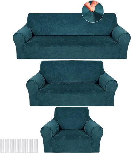 Miniatura 24 de Peryiter Juego de 3 Fundas para Sofá, Cubiertas de Muebles para Sofá, Loveseat, Sillón, Ajuste de Forma Elástico, Sin Arrugas, Protector de Muebles