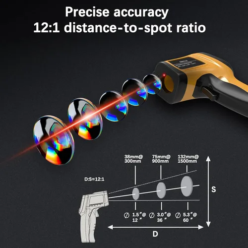 Miniatura 6 de Termómetro infrarrojo láser pistola de temperatura, termómetro digital IR para cocinar, carne, alimentos, horno de pizza, parrilla, pistola de calor