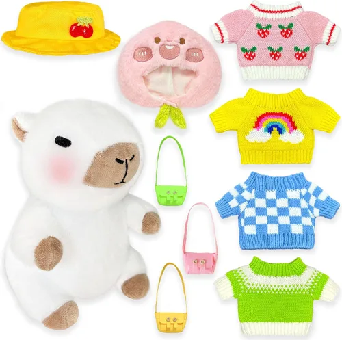 Miniatura 11 de Capybara Peluche con 9 piezas de Ropa y Accesorios, 10.2 pulgadas Lindo Animal de Peluche Capybara, Juguetes de Peluche para Vestir, Lindos Peluches