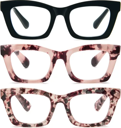 Miniatura 9 de REAVEE Oprah Style - Lentes de lectura para mujer, bloqueo de luz azul, elegantes y de gran tamaño, bisagra de resorte Negro/Azul Leopardo/Leopardo