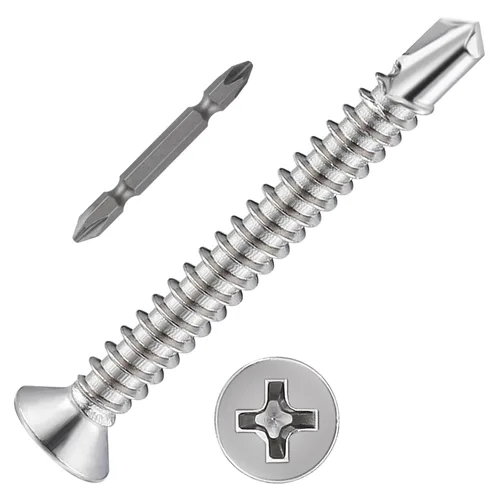 Miniatura 19 de Wensilon (300 piezas) #8×1” para chapa metálica Tornillos autorroscantes 410 de acero inoxidable negro de cabeza plana de alta resistencia Tornillos