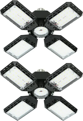 Miniatura 9 de Paquete de 2 Luces LED para Garaje, 160W 16000LM 6500K Luces de Garaje para Techo Bombilla LED con 6+1 Paneles Ajustables, Luz LED de Taller